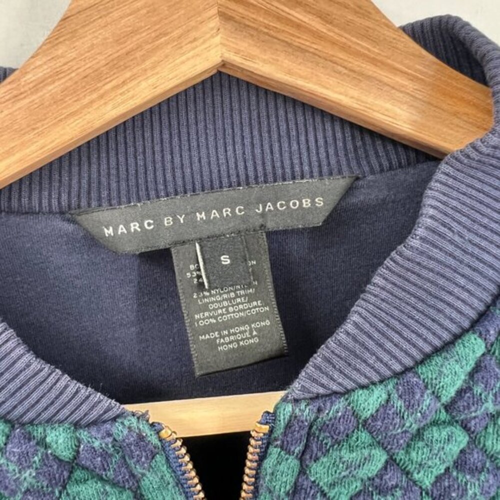 Marc by Marc Jacobs quilted argyle bomber jacket blue green puffy cropped S READ - Picture 4 of 9